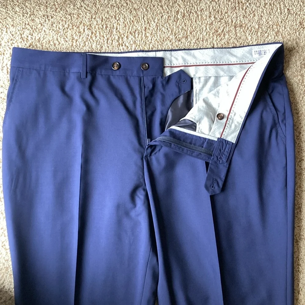 NWOT Brunello Cucinelli Men’s Navy Lightweight Wool Trousers Pants IT60 US 42-44 - Picture 4 of 16